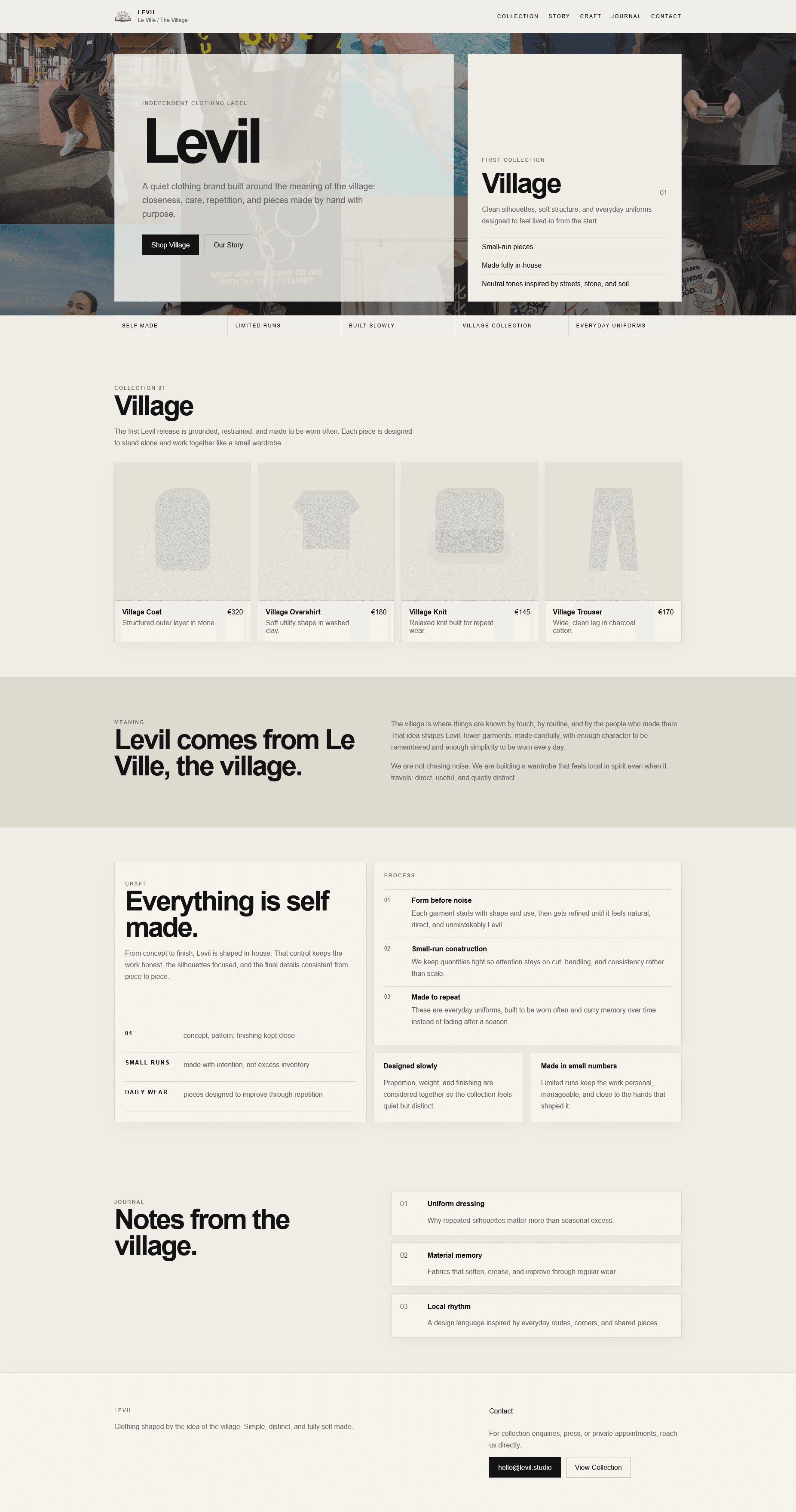 Levil website, clothing brand Le Ville