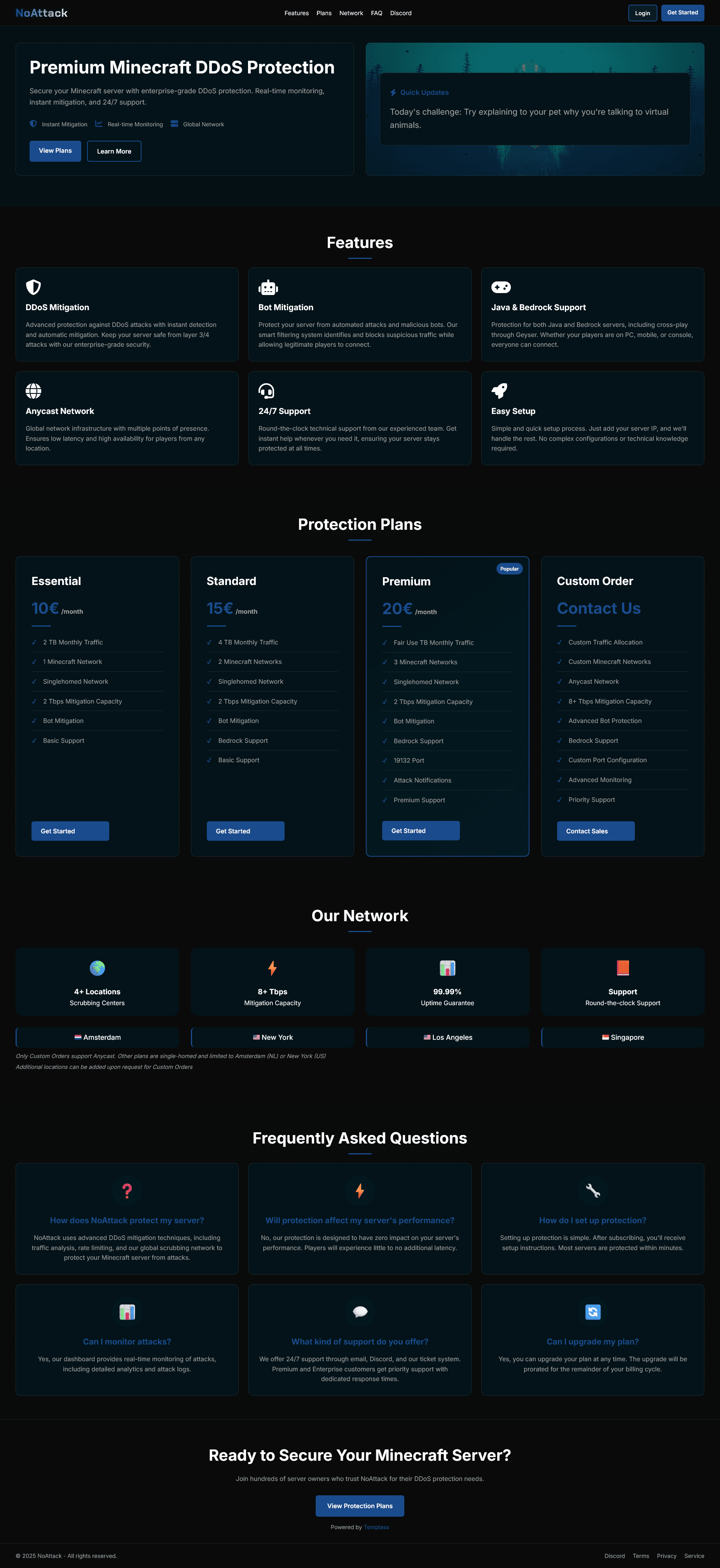 NoAttack website, Minecraft DDoS Protection
