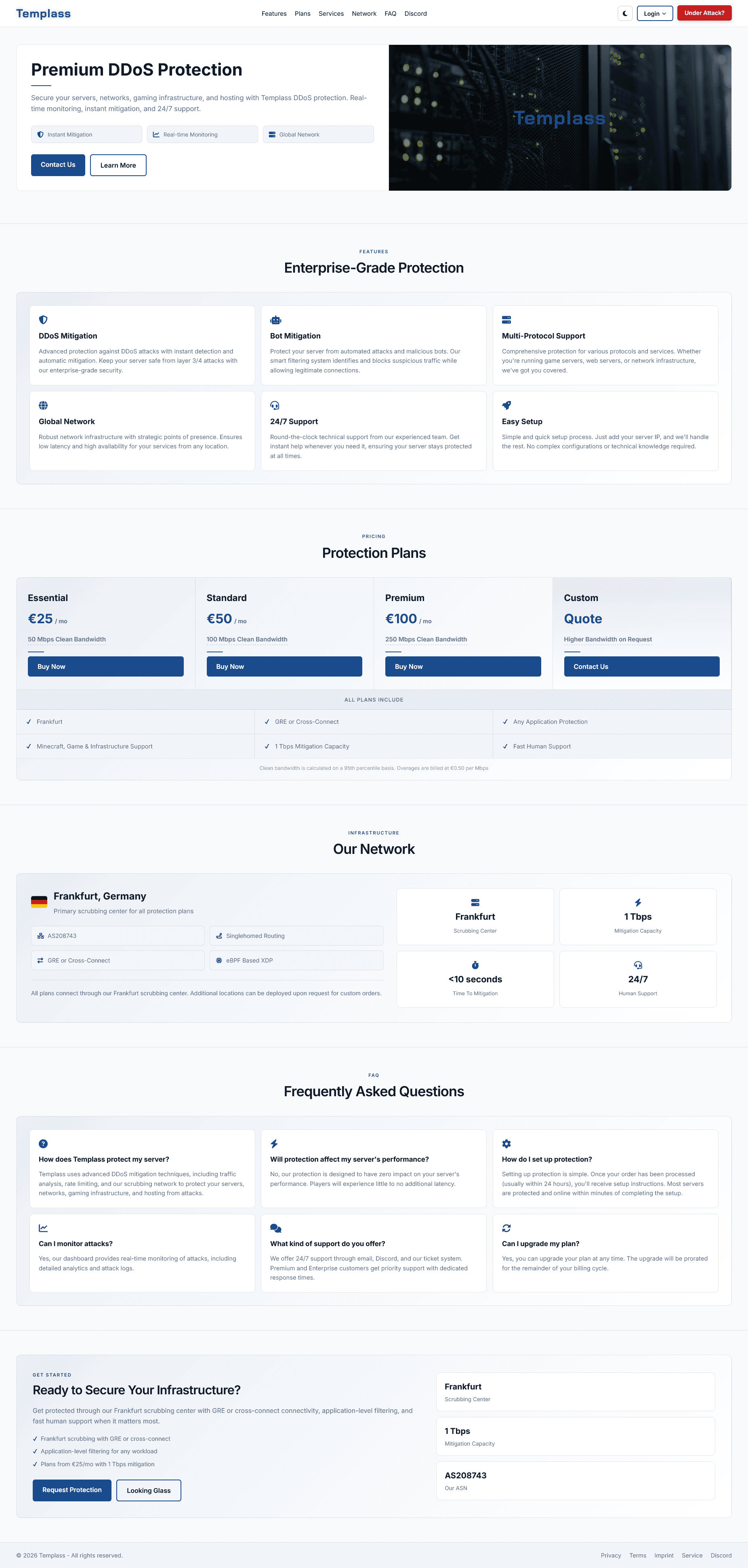 Templass website, Premium DDoS Protection