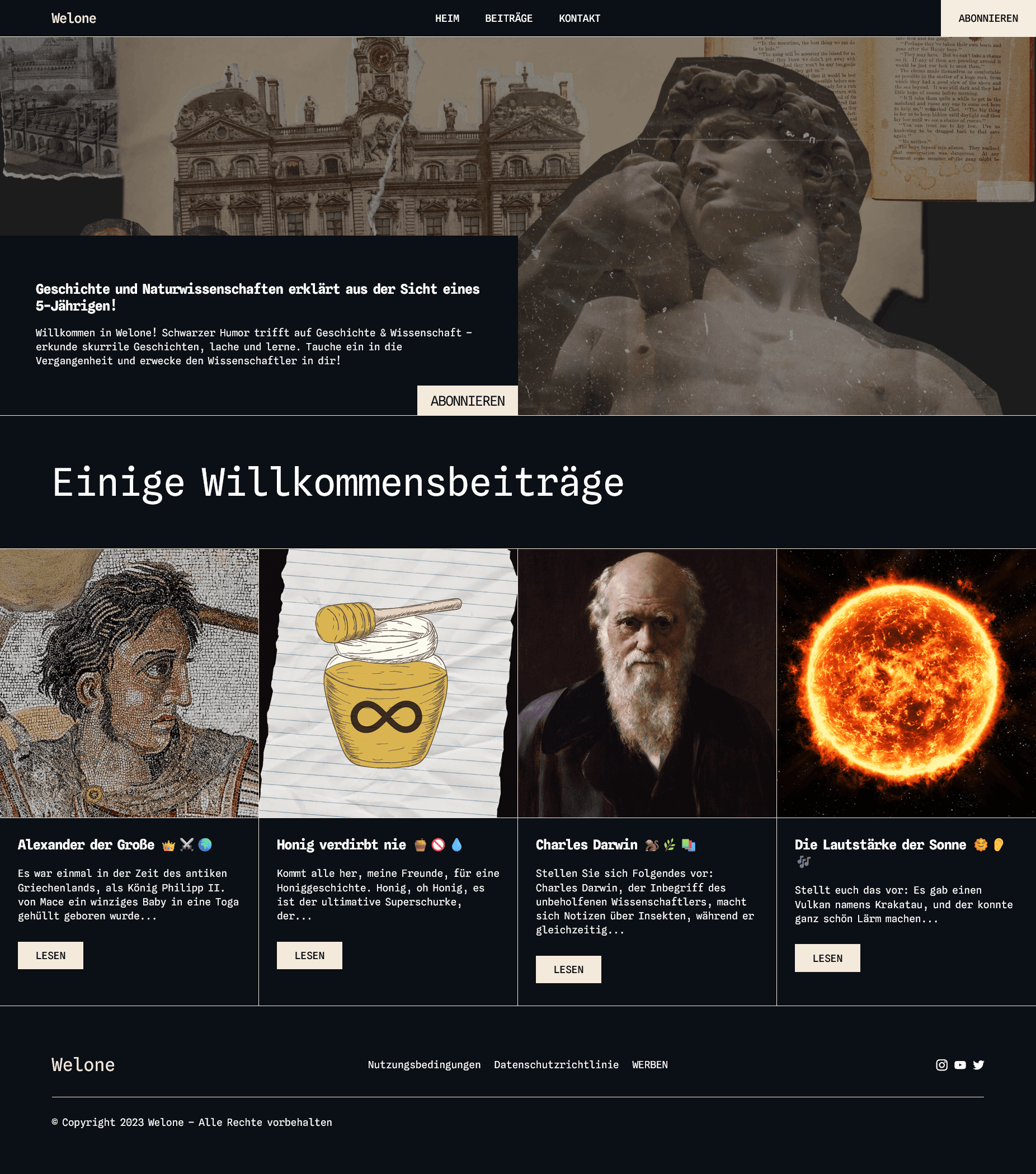 Welone website, History and Natural Sciences