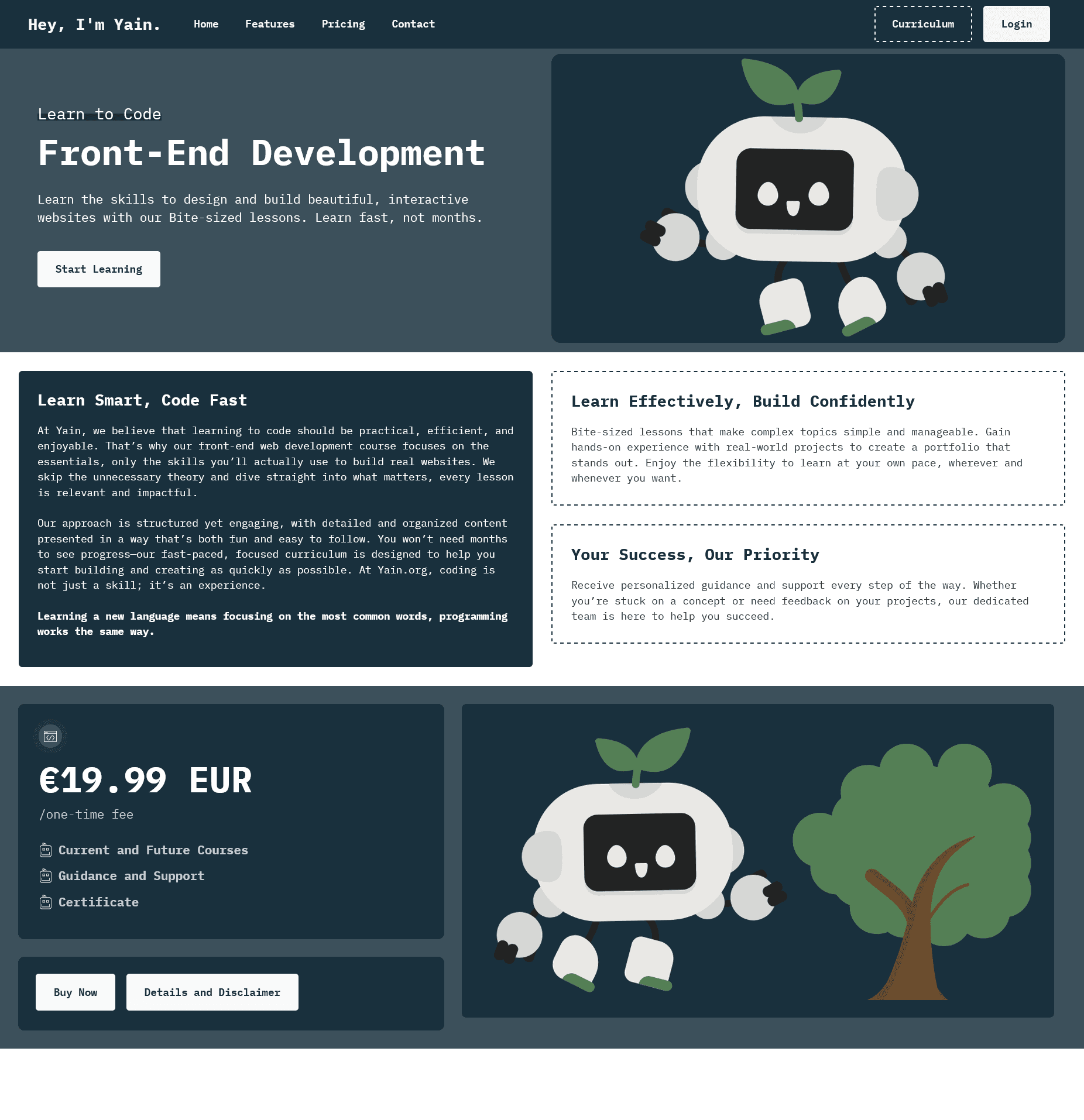Yain website, Learn to Code Front-End Development